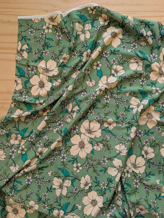 2 ¾ yards Green Floral Moss Crepe Knit